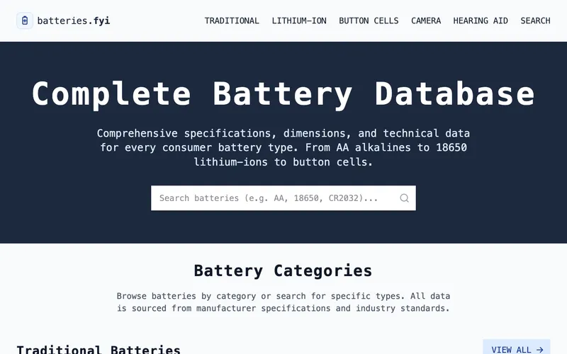 Battery Database batteries.fyi - Complete Battery Database